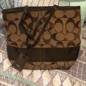 Coach Signature Khaki Brown Stripe Tote